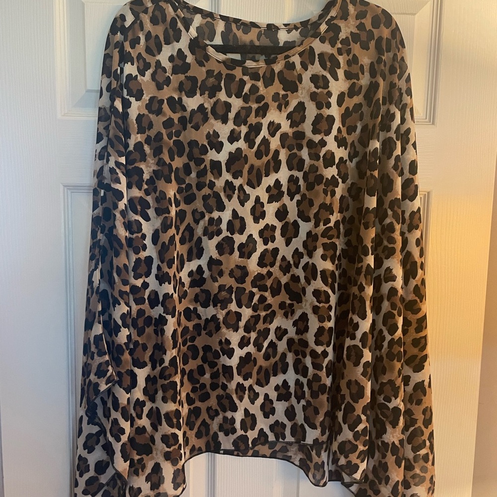 Leopard Print Poncho Style Oversized Top